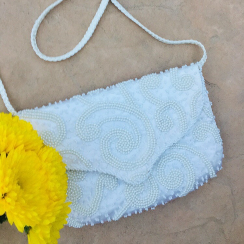 Embroidered flat beaded bag